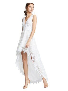 Temptation Positano Prato High Low Dress Womens Small White Embroidered V-Neck